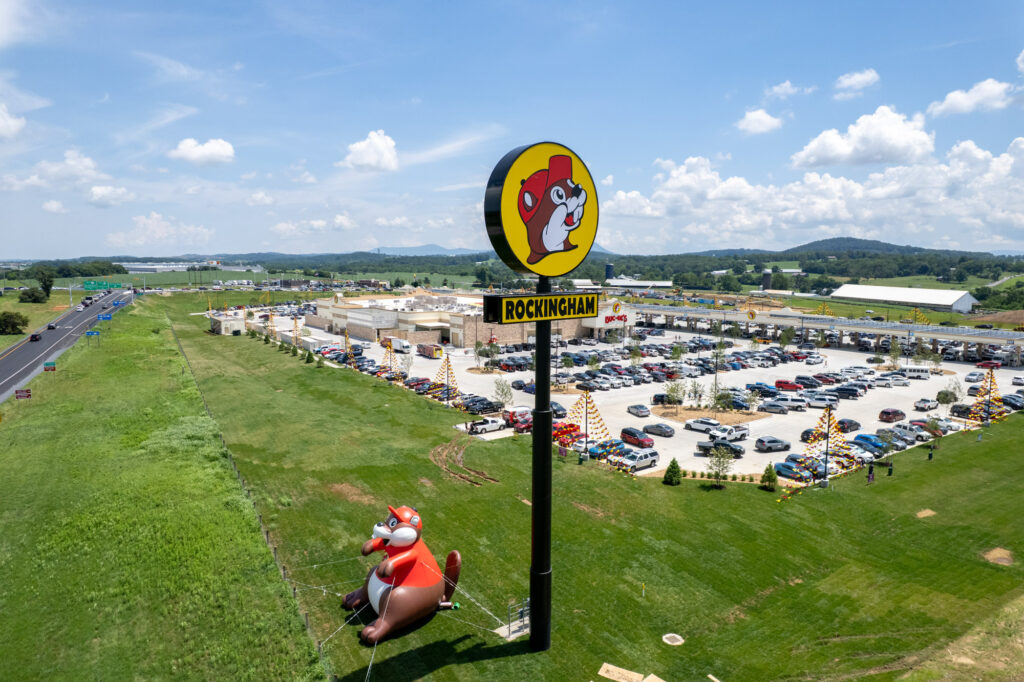 Buc-ee's location at Mount Crawford in Rockingham County, VA, aerial view.